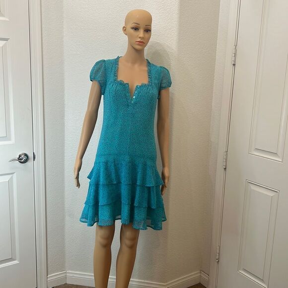 Crew clothing Size 6 Floral Square Lace Neck Short Sleeve Button Ruffle Lined - Picture 1 of 10